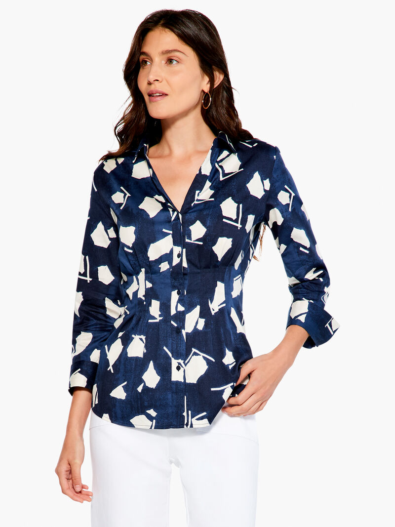 Woman Wears Mosaic Blues Shirt image number 0