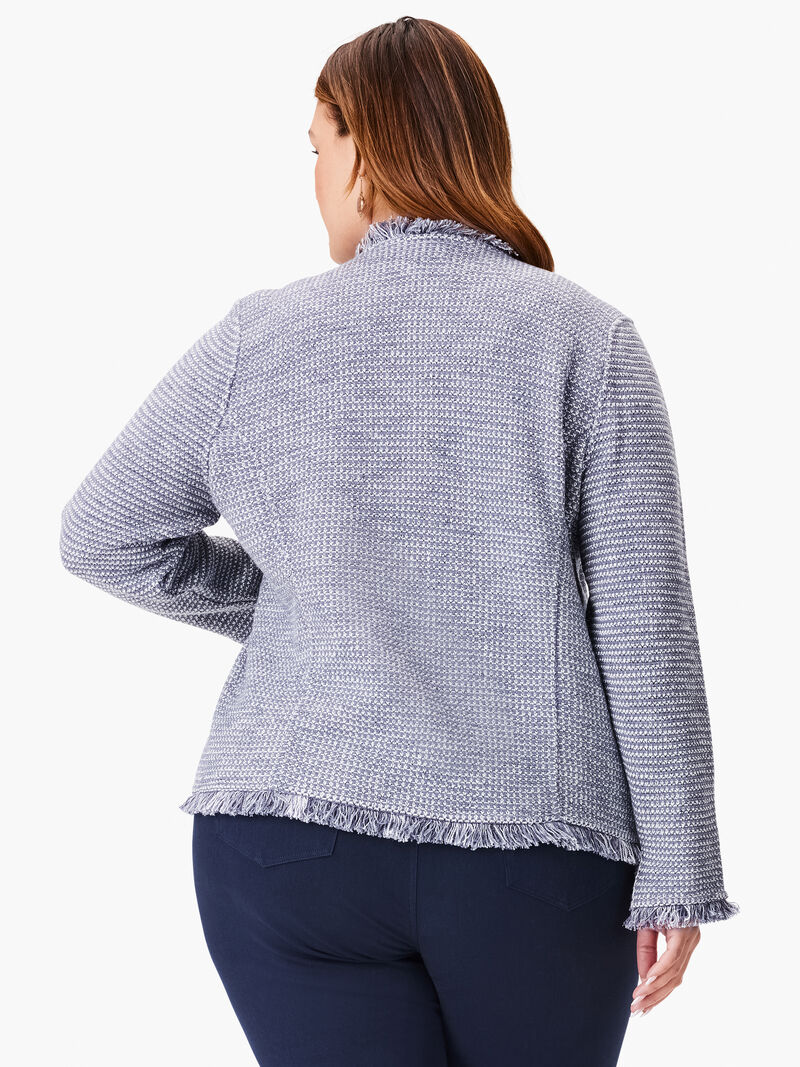 Woman Wears Fringe Mix Knit Pocket Jacket image number 2