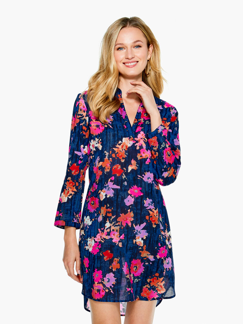 Woman Wears Glowing Blossoms Crinkle Tunic Dress image number 1