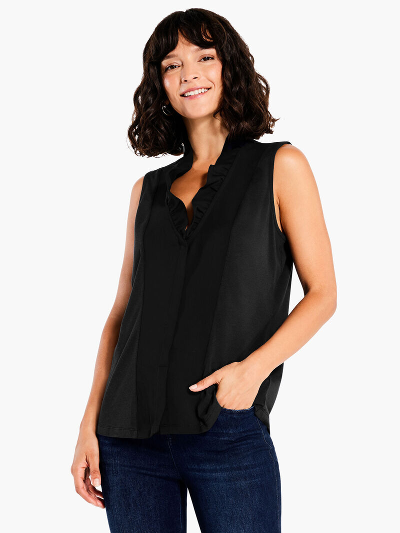 Woman Wears Ruffled Around Tank image number 0