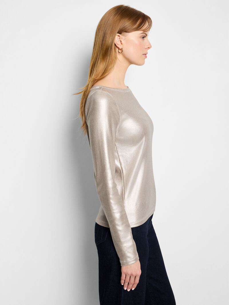 Woman Wears Glazed Rib Boat Neck Tee image number 2