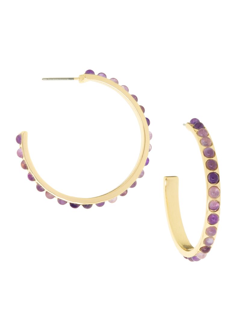 Woman Wears Marlyn Schiff - Natural Stone Hoop image number 0