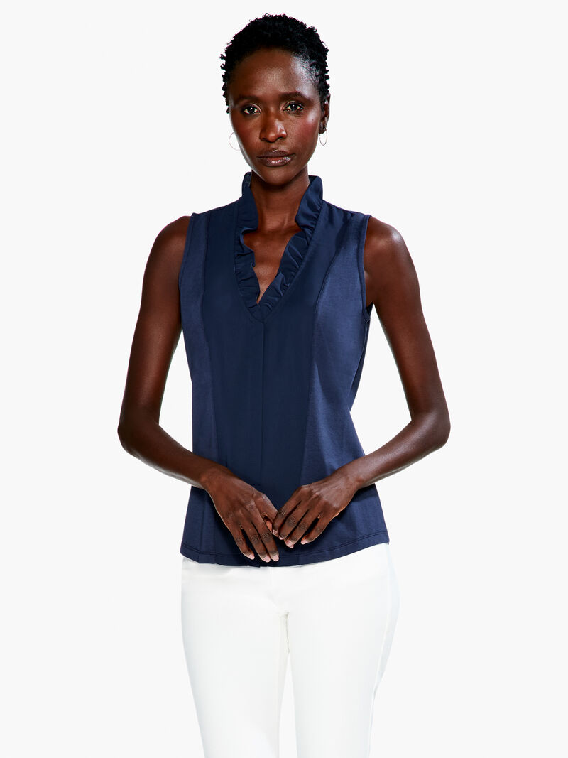 Woman Wears Ruffled Around Tank image number 0