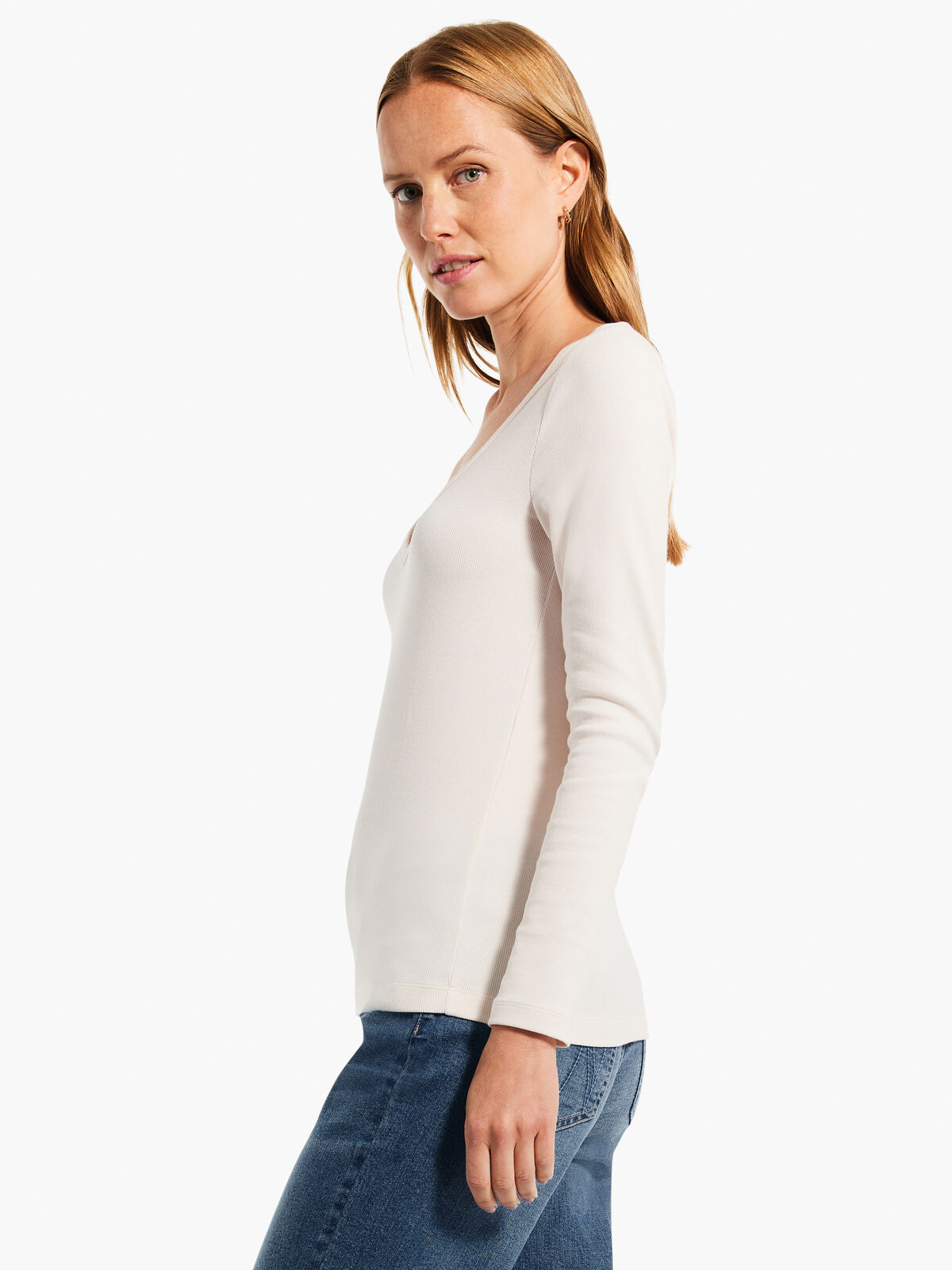 Perfect Knit Rib Long Sleeve V Neck