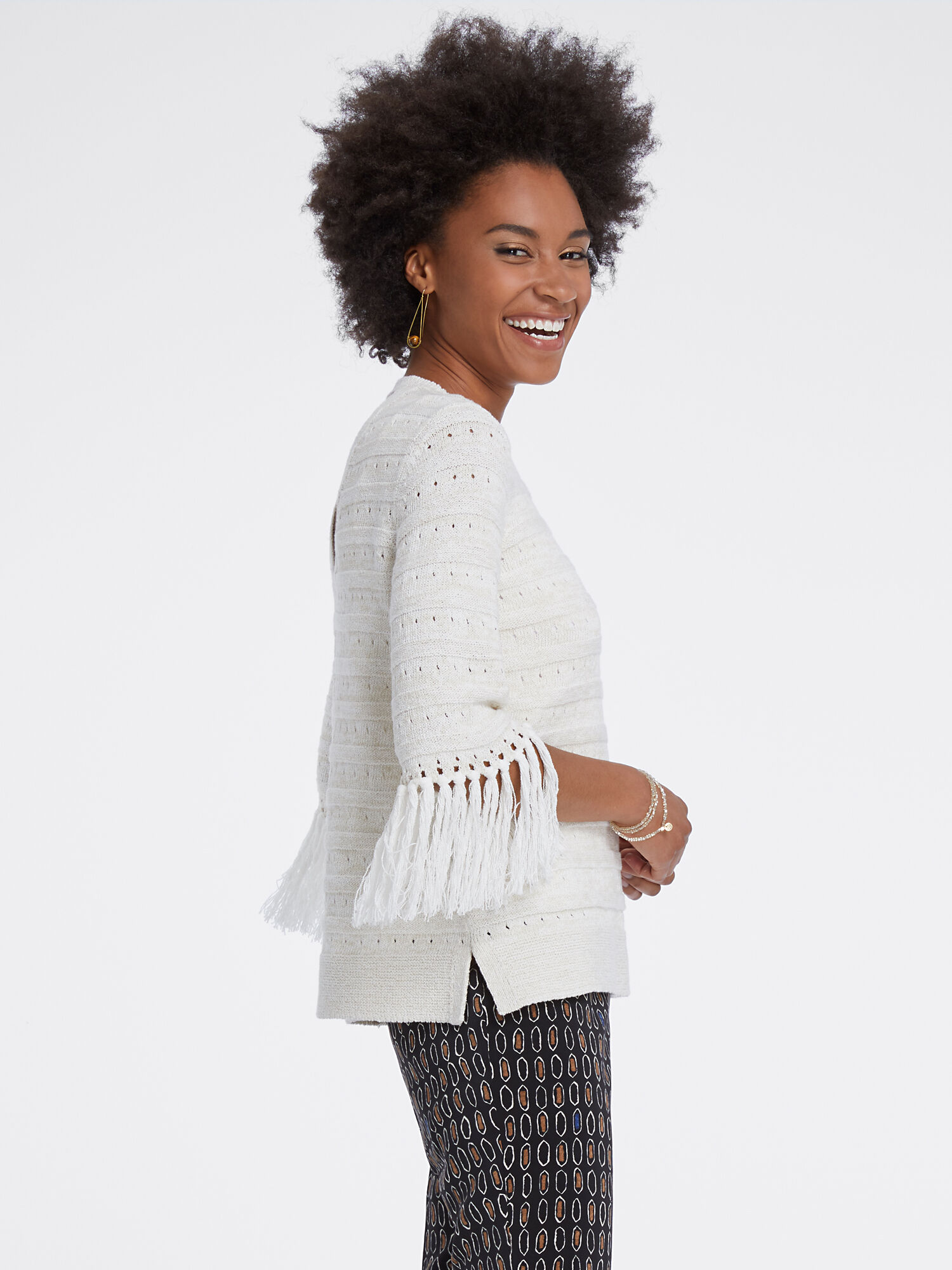 fringe sleeve sweater