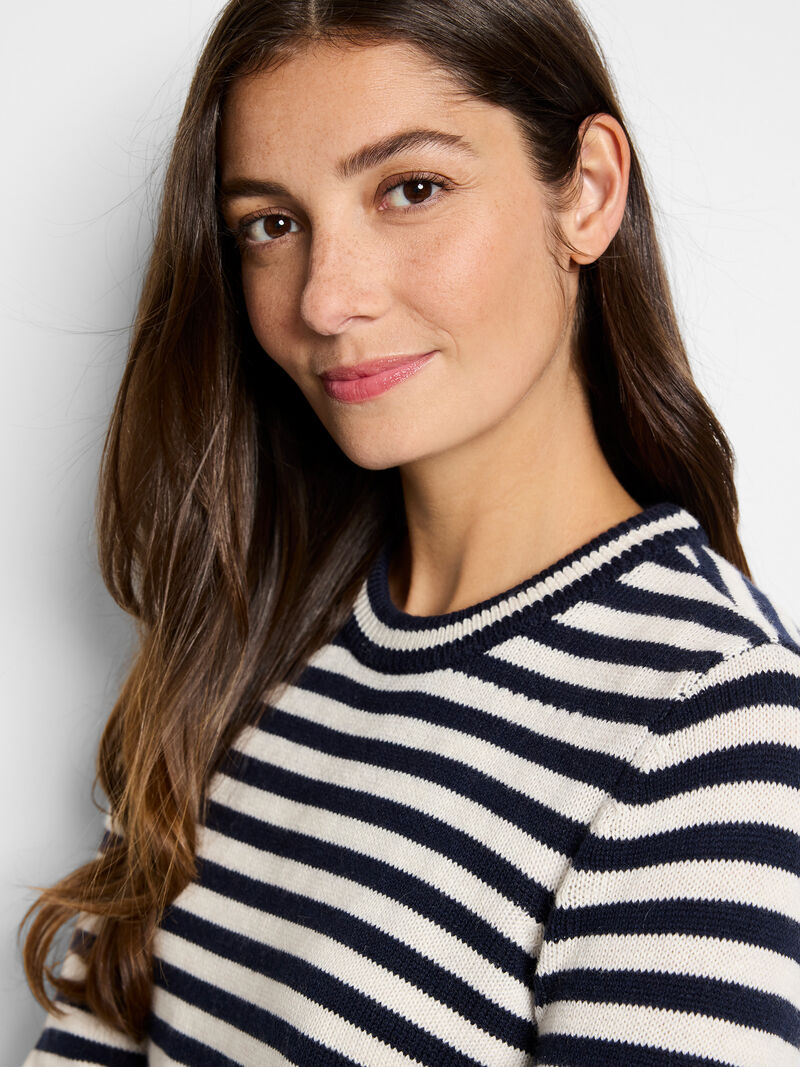 Woman Wears Cotton Cashmere Striped Sweater image number 0