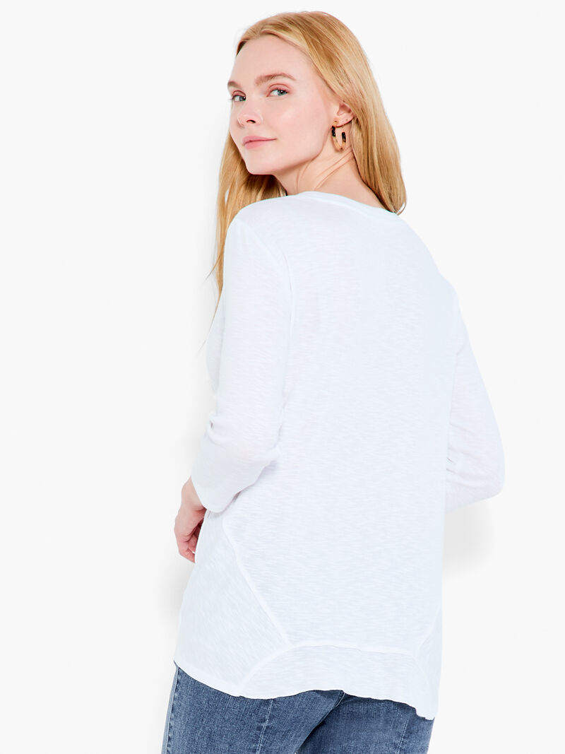Woman Wears NZT 3/4 Sleeve Drape V Tee image number 2