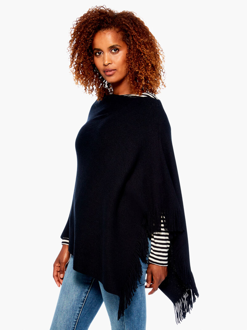Woman Wears Echo Essentials Milk Fringe Poncho image number 1