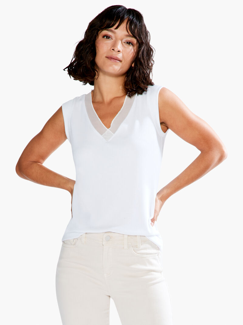 Woman Wears Drapey Rib Mesh Trim Tank image number 0