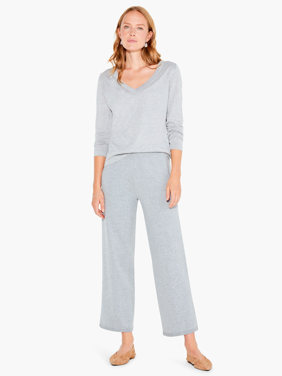 V Neck Long Sleeve Shimmer Sweater Tee