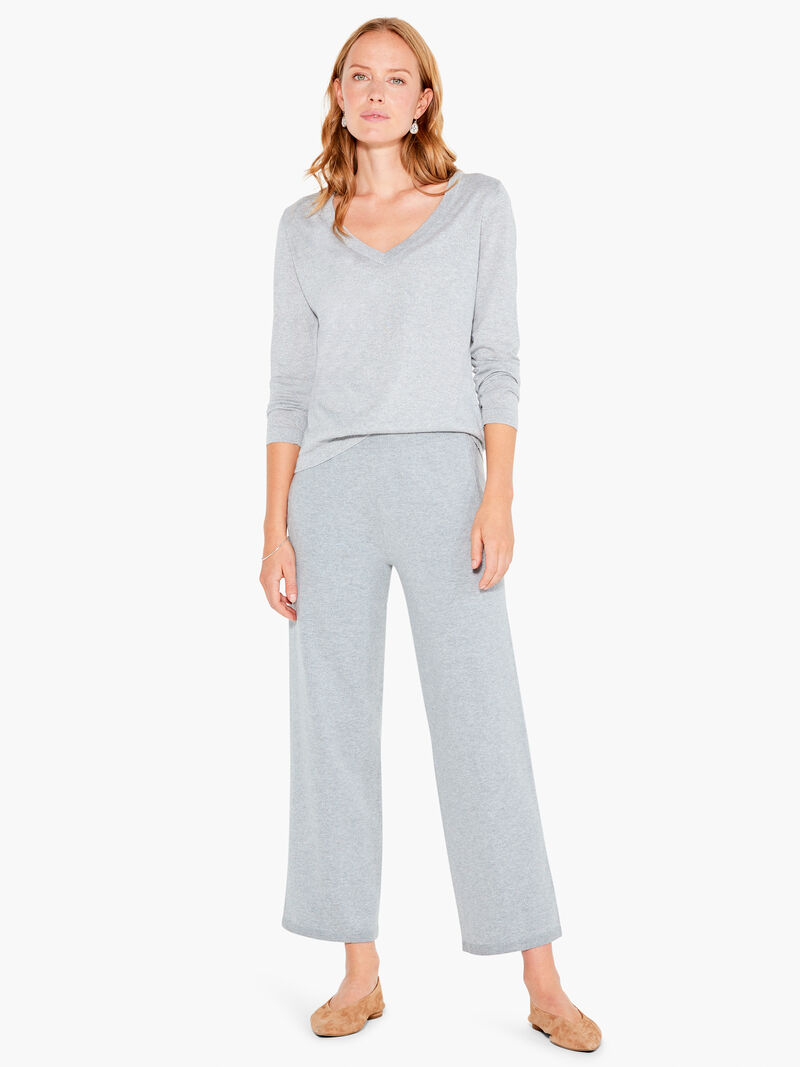 Woman Wears V Neck Long Sleeve Shimmer Sweater Tee image number 3