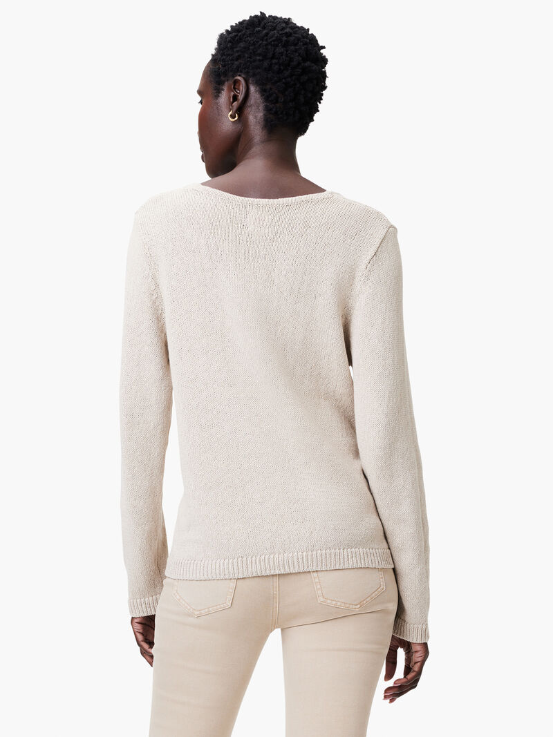 Woman Wears Cotton Cord Soft V-Neck Sweater image number 2