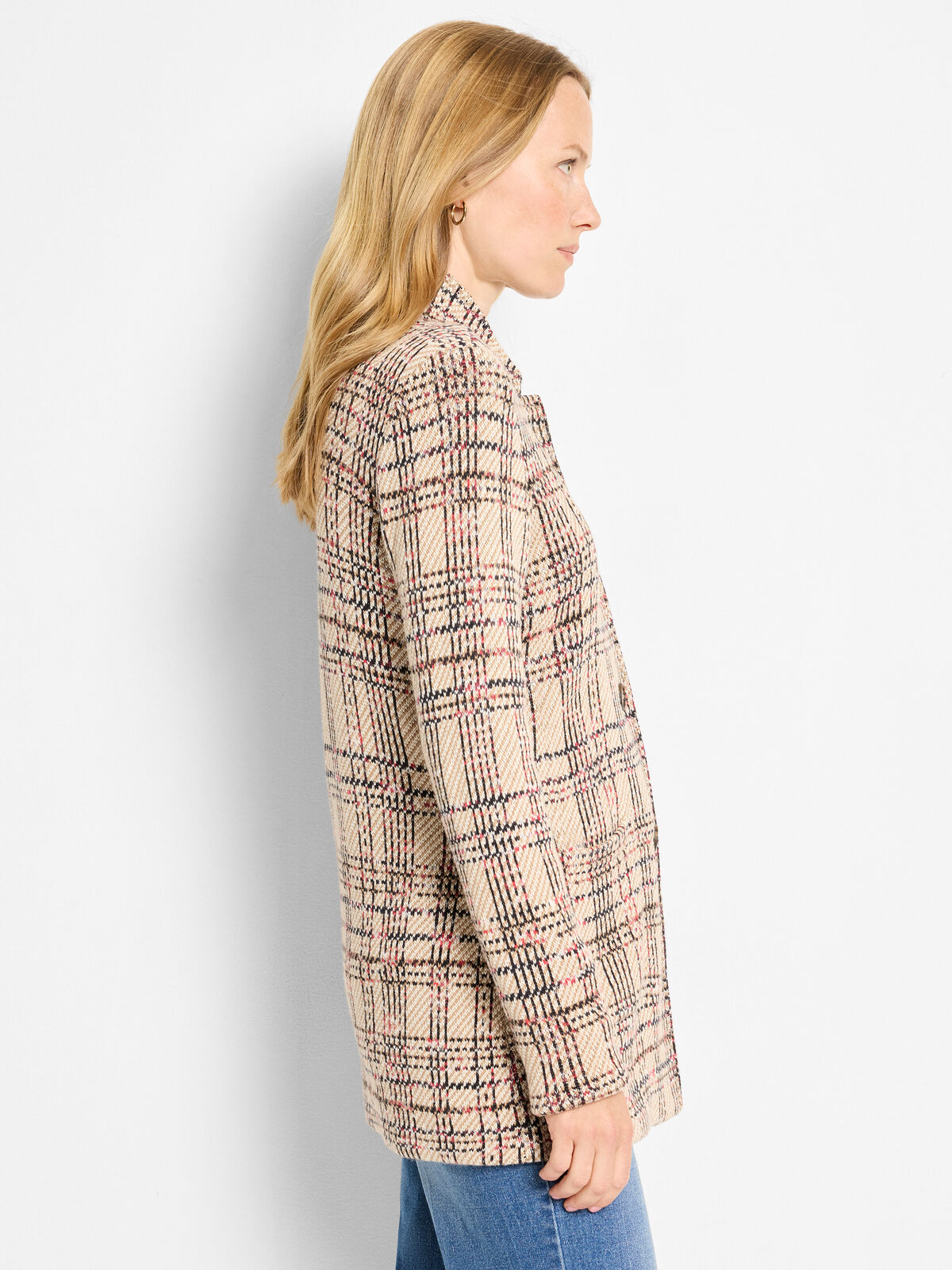 Stitchy Plaid Knit Blazer
