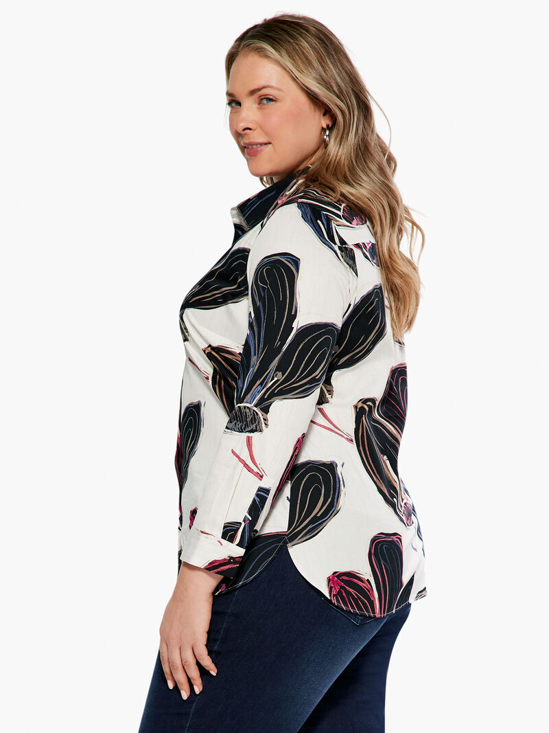 Woman Wears Stamped Flowers Shirt image number 1