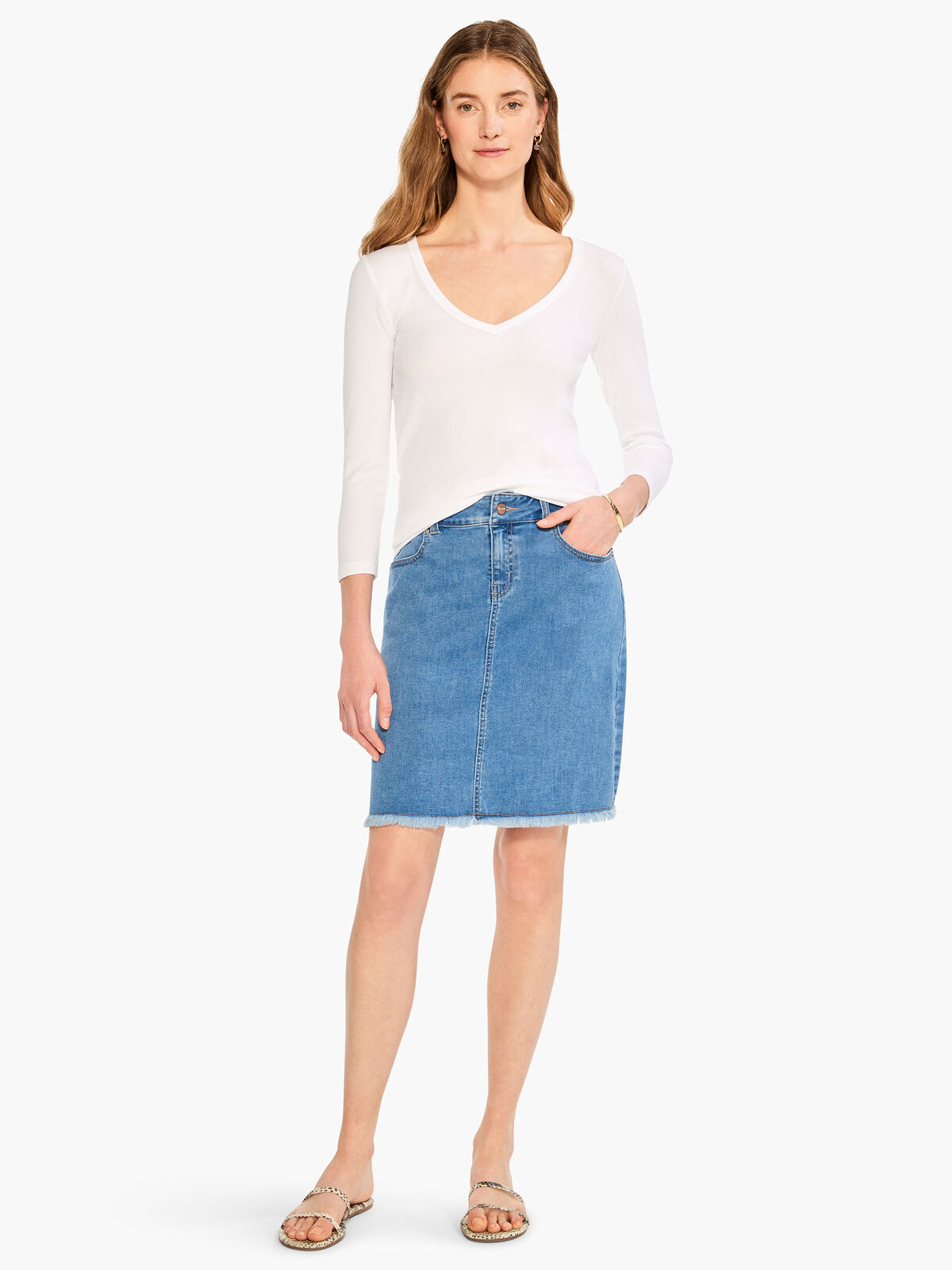 Perfect Knit Rib 3/4 Sleeve V Tee