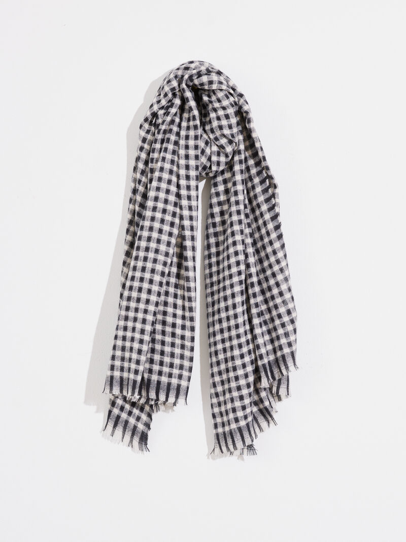 Woman Wears Hat Attack Small Check Scarf image number 0
