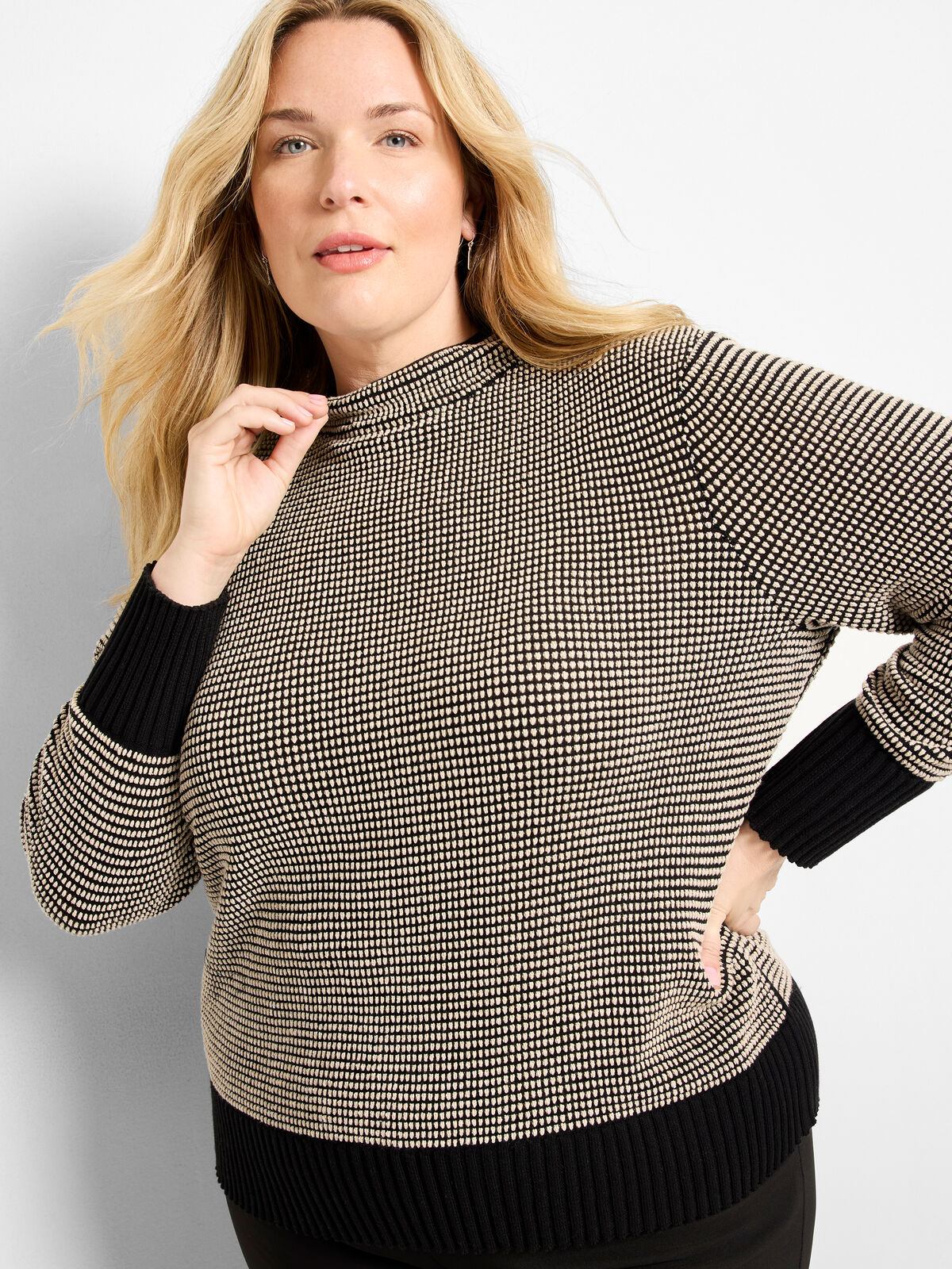 Funnel Neck Pixel Knit Sweater