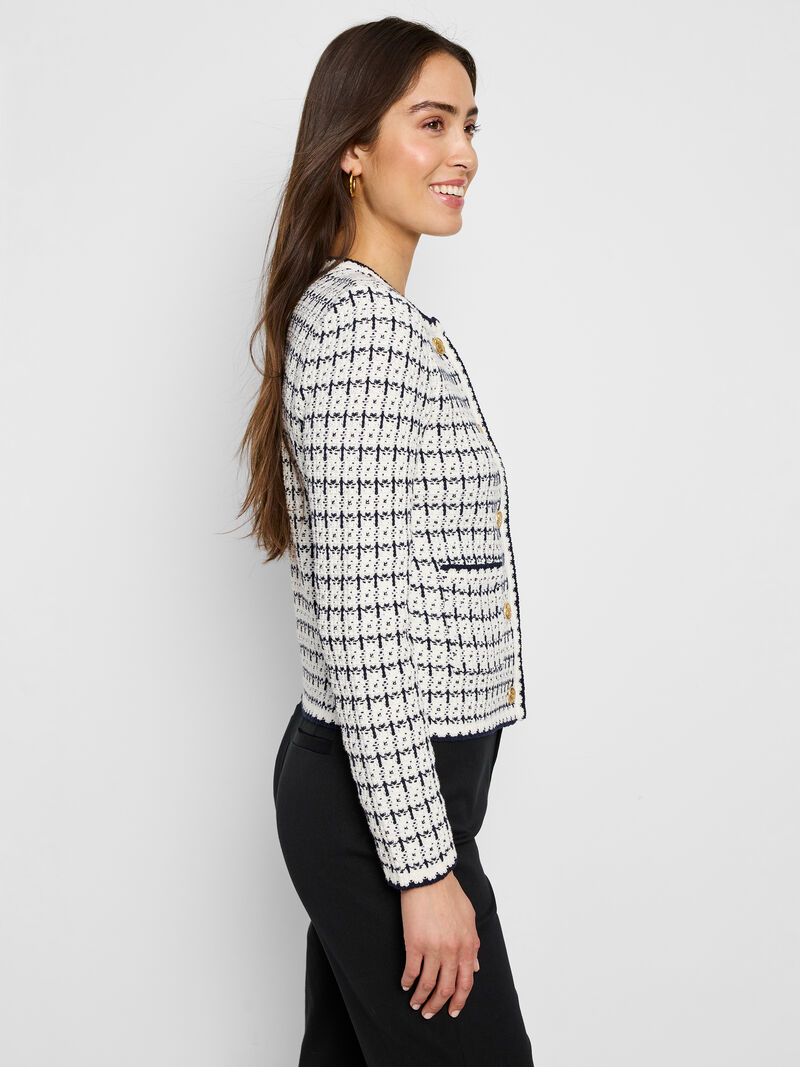 Woman Wears Mixed Up Sweater Jacket image number 2