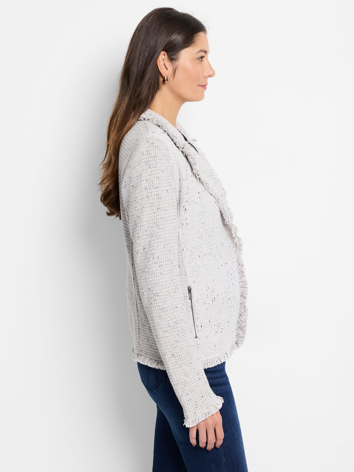Collared Fringe Mix Knit Jacket
