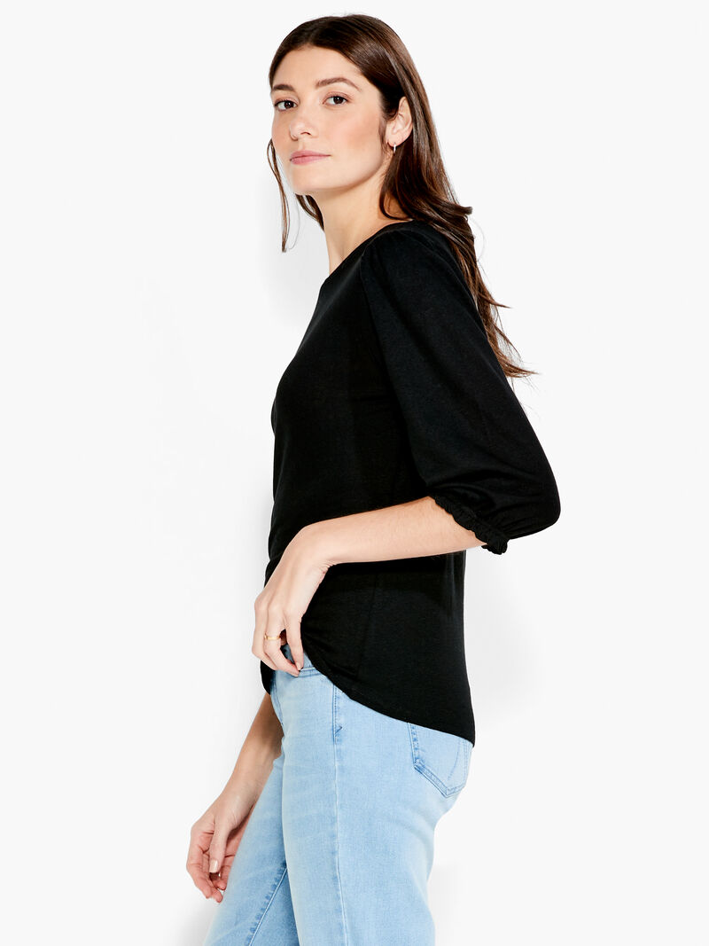 Woman Wears NZT Crew Neck 3/4 Pleated Sleeve Tee image number 1