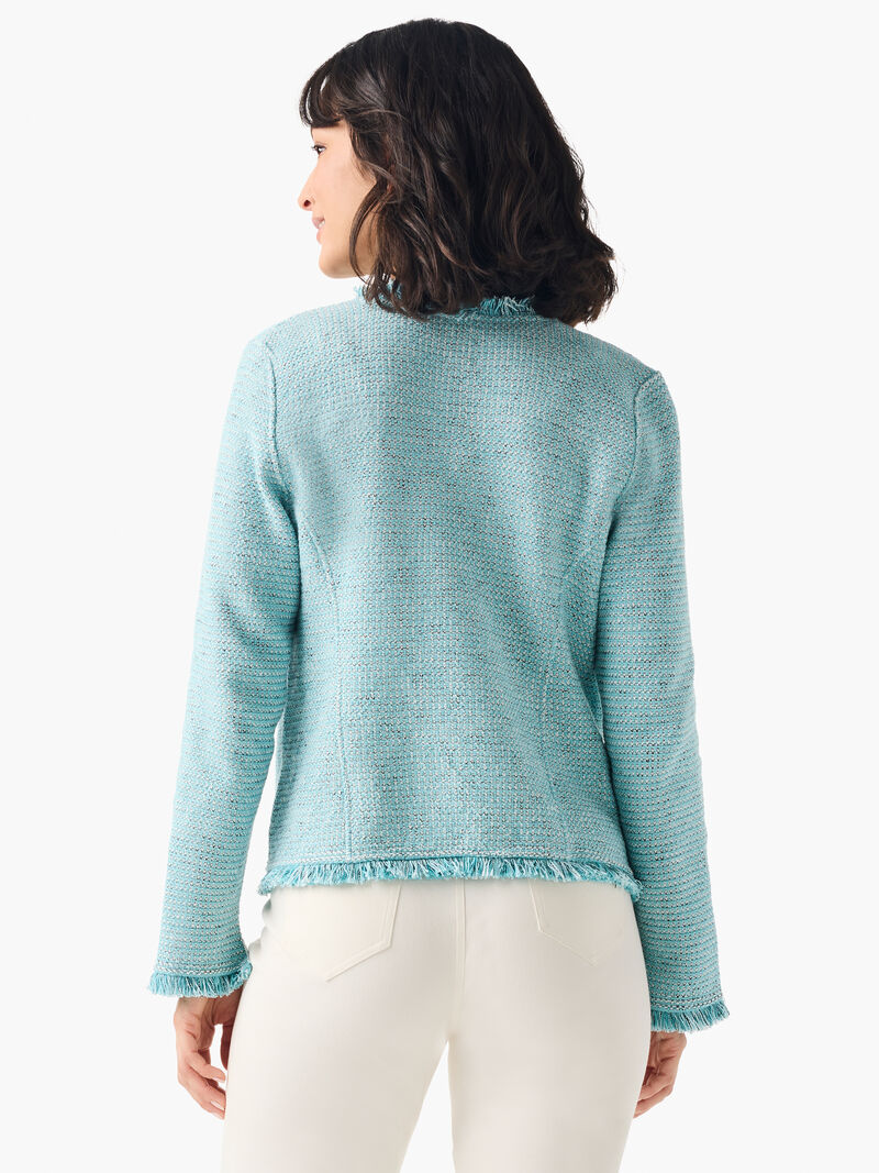 Woman Wears Fringe Mix Knit Pocket Jacket image number 4