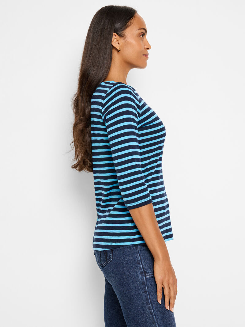 Woman Wears NZT 3/4 Sleeve Stripe Boat Tee image number 2