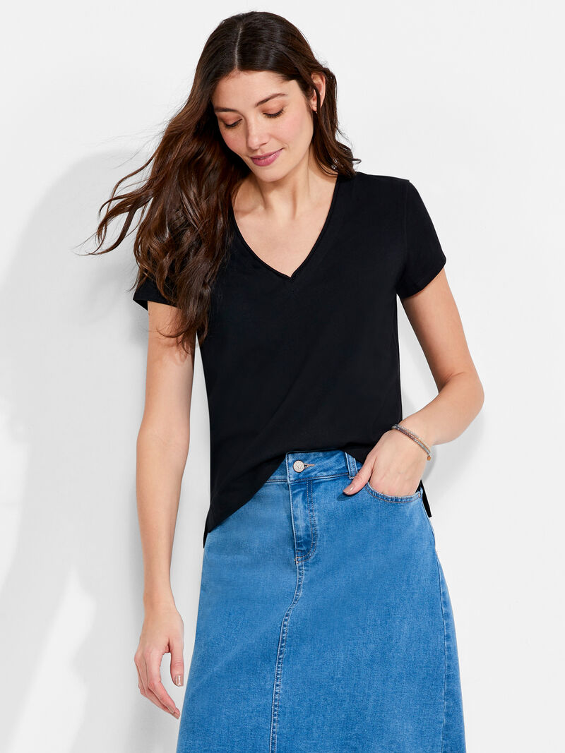 Woman Wears NZT Short Sleeve Roll V Tee image number 0