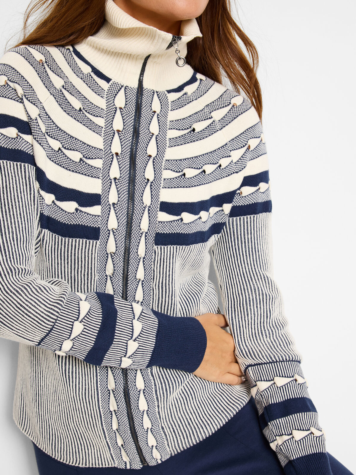 Placed Fairisle Zip Front Cardigan