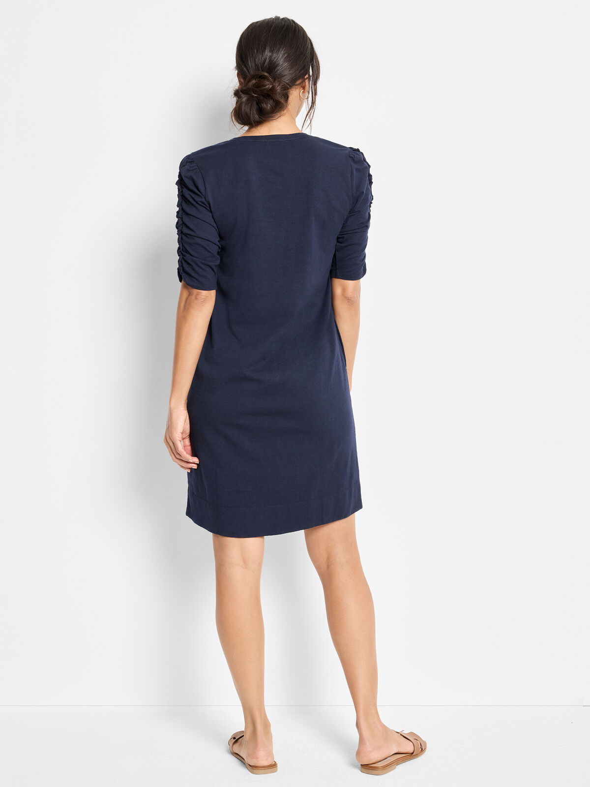 NZT Ruched Elbow Sleeve Dress