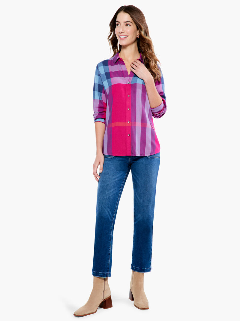 Woman Wears Punchy Plaid Shirt image number 4
