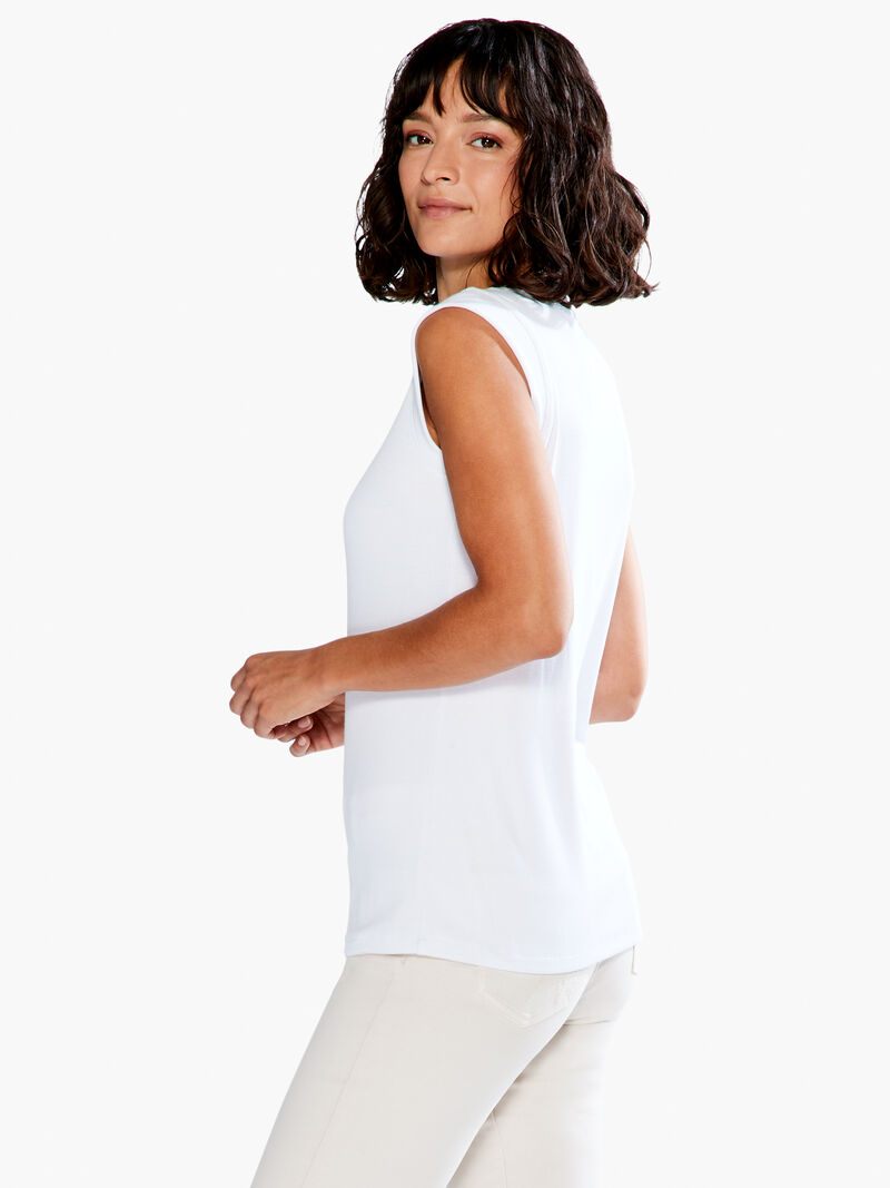 Woman Wears Drapey Rib Mesh Trim Tank image number 1
