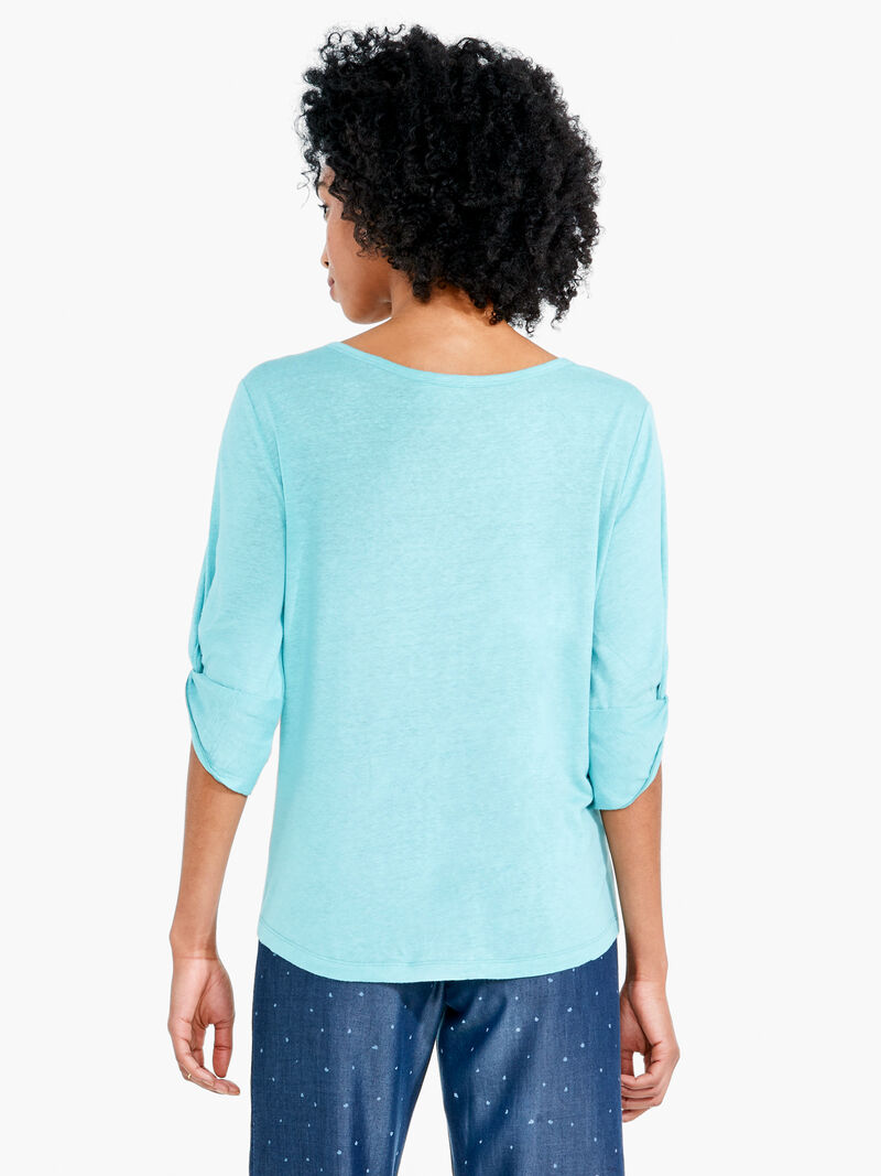 Woman Wears NZT Elbow Knot Sleeve Boat Neck Tee image number 3