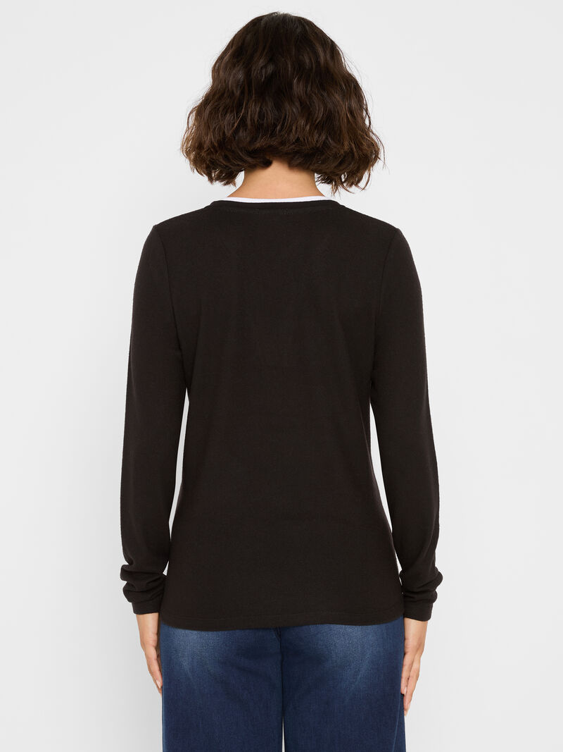 Woman Wears NZT Cozy Jersey Double Layer Split Neck Tee image number 2