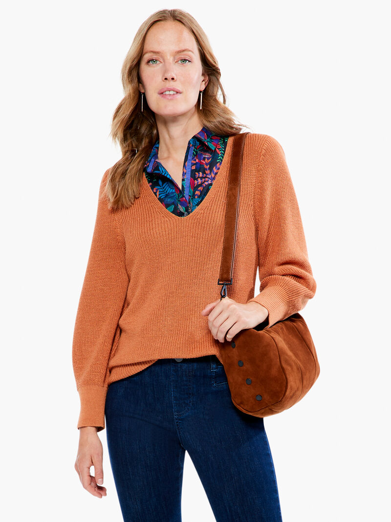 Woman Wears Shaker Knit V Neck Sweater image number 0