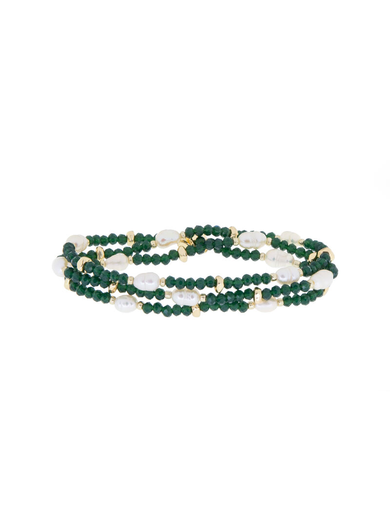 Woman Wears Marlyn Schiff - Pearl And Beads Stretch Bracelet image number 0