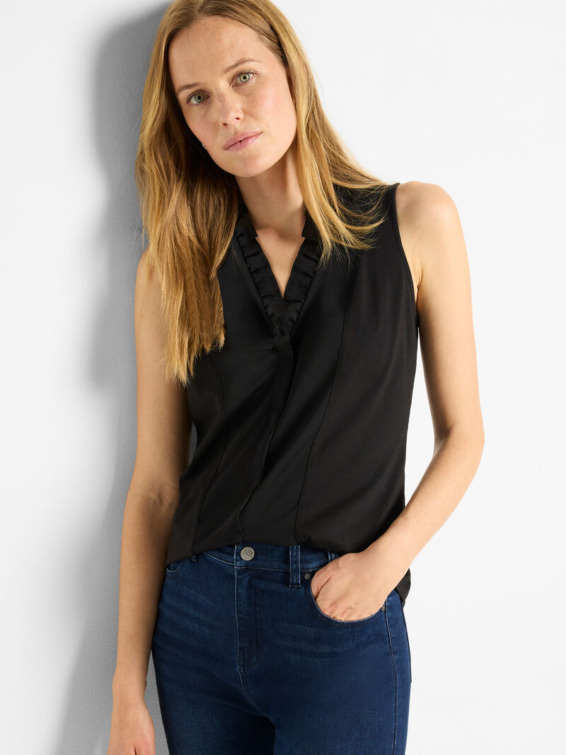 Woman Wears Ruffled Around Tank image number 0