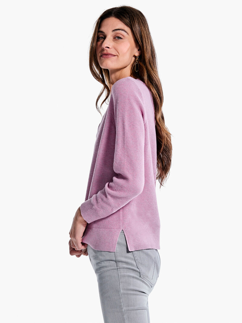 Woman Wears Waffle Stitch V-Neck Sweater image number 1