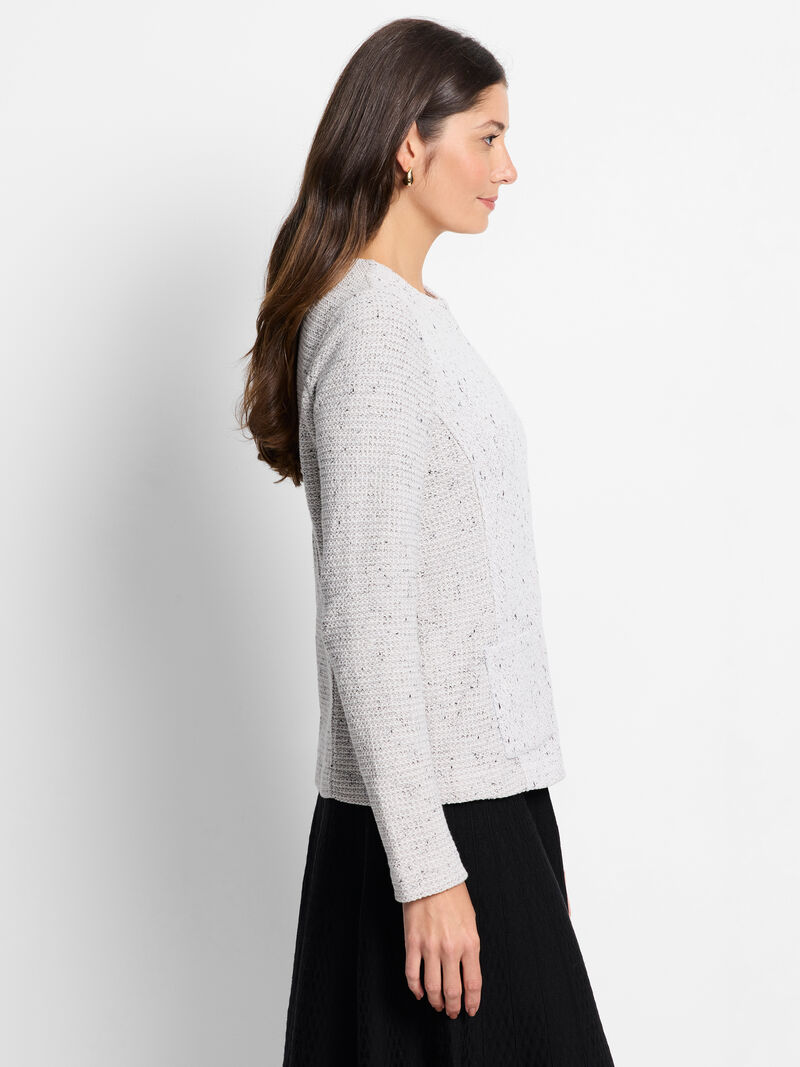 Woman Wears Zip Front Mix Knit Jacket image number 2