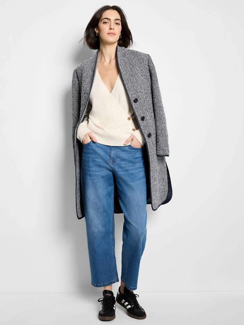 Woman Wears Shaker Stitch Wrap Sweater image number 1