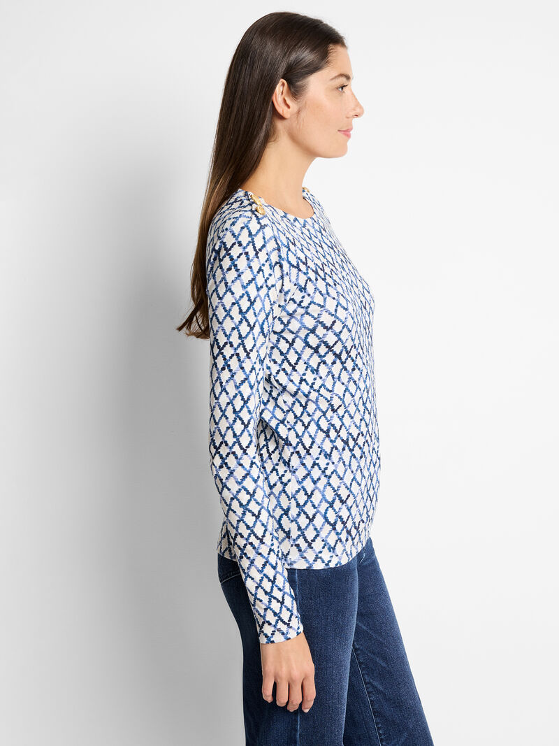 NZT Denim Diamonds Button Shoulder Top