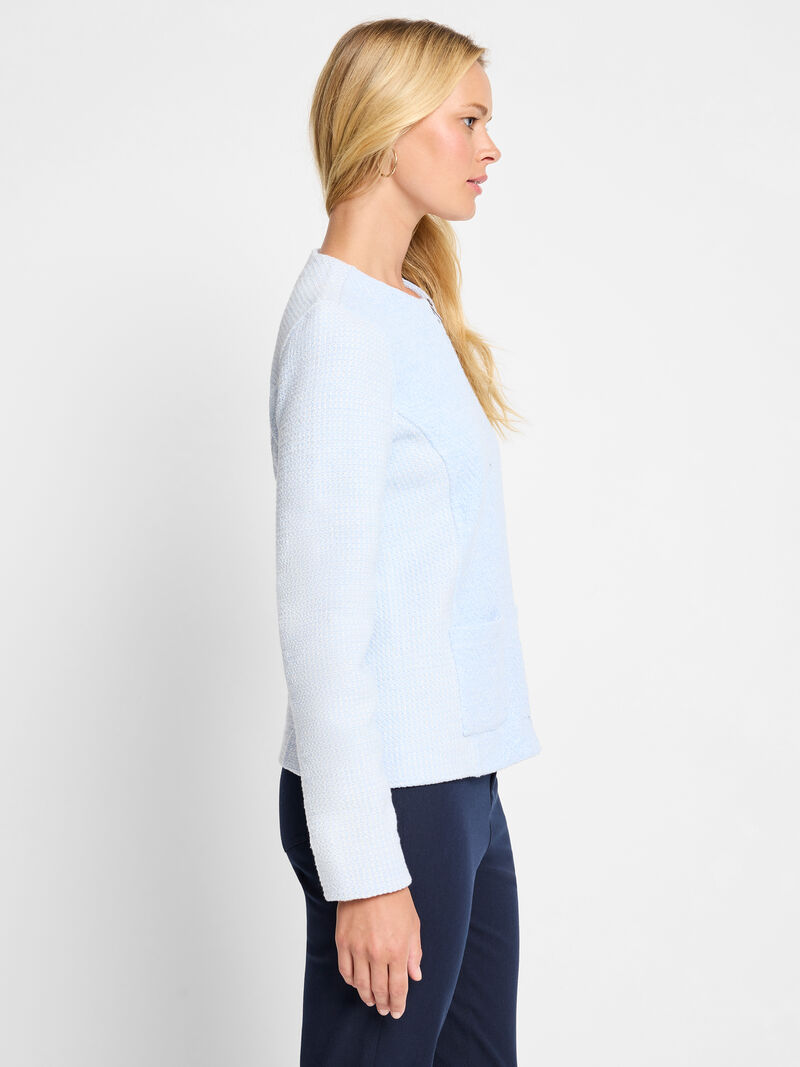 Woman Wears Weave Mix Knit Zip Jacket image number 2