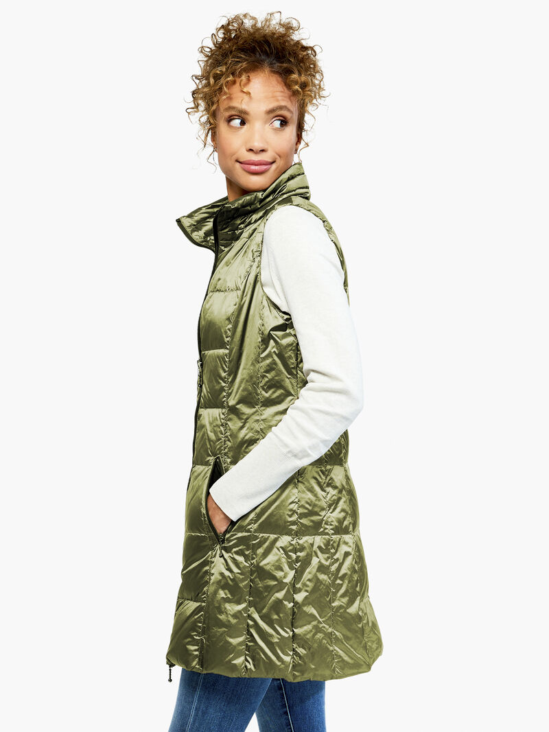 Woman Wears Anorak Long Down Filled Vest image number 1