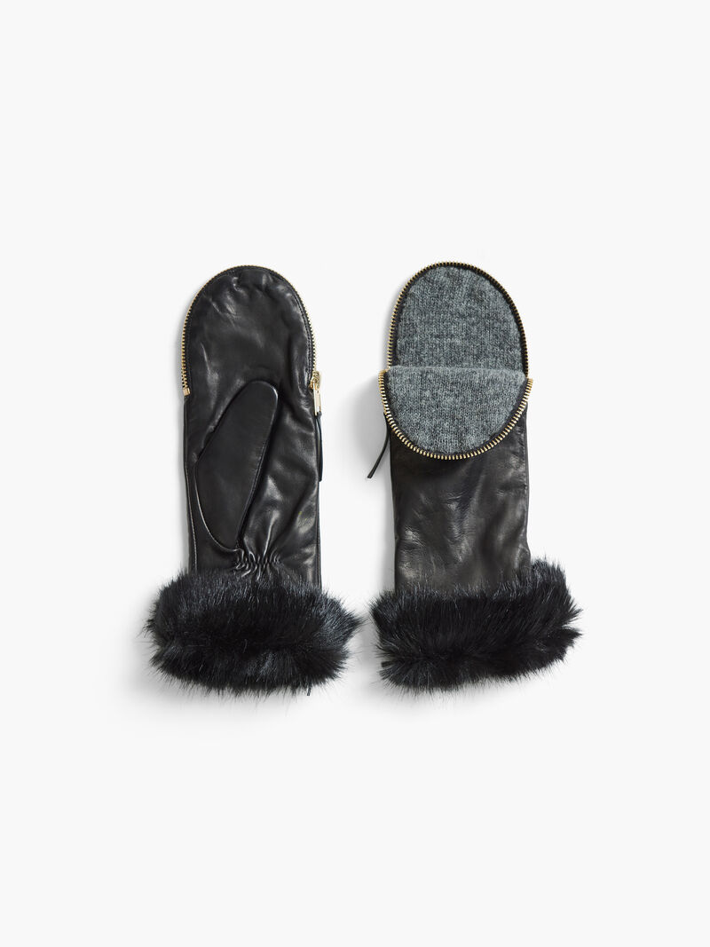 Woman Wears Amato Zipper Mitten w/ Faux Fur Mouton Cuff image number 1