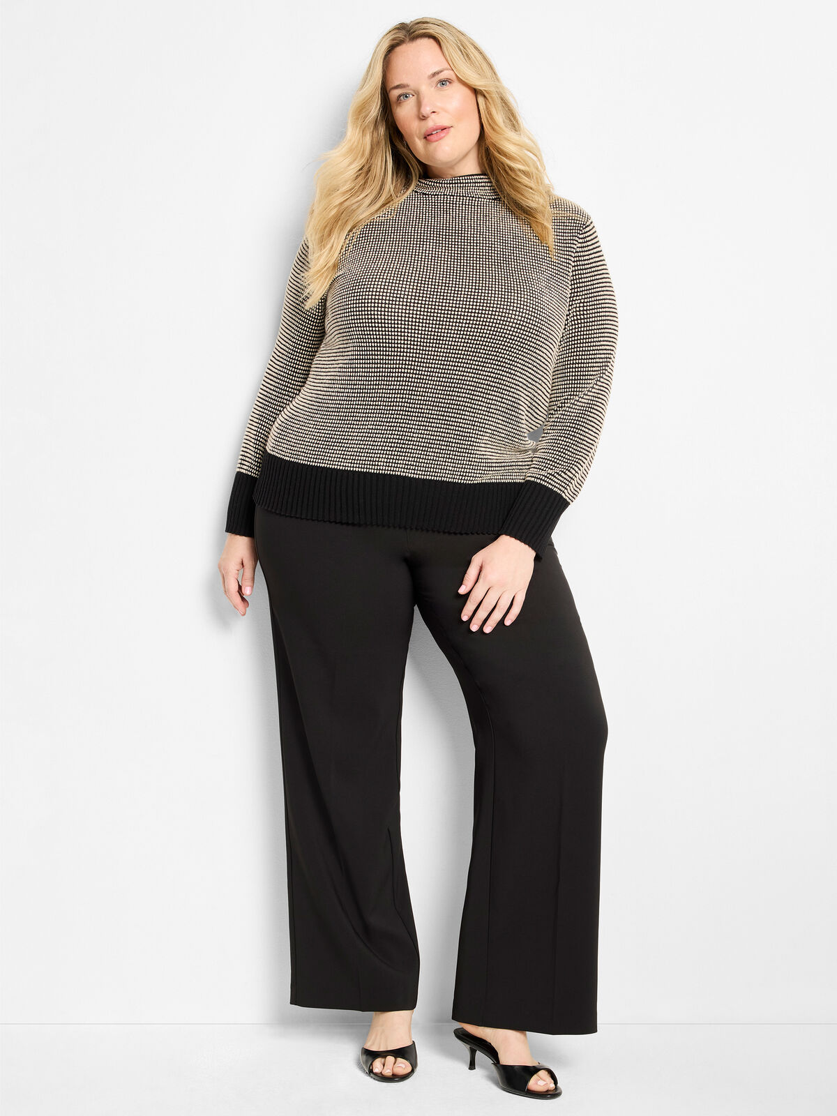 Funnel Neck Pixel Knit Sweater
