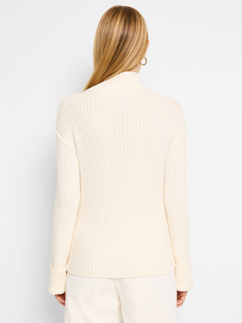 Woman Wears Mock V Ribbed Sweater image number 5