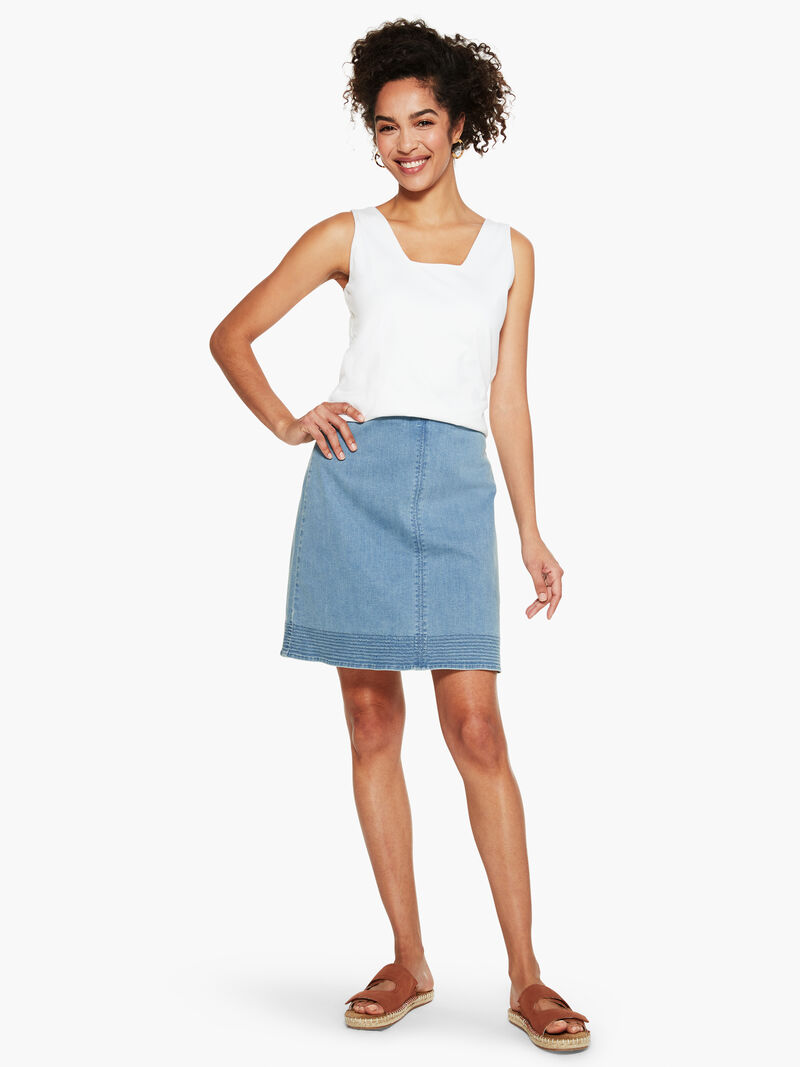 Woman Wears All Day Denim Stitched Skirt image number 3