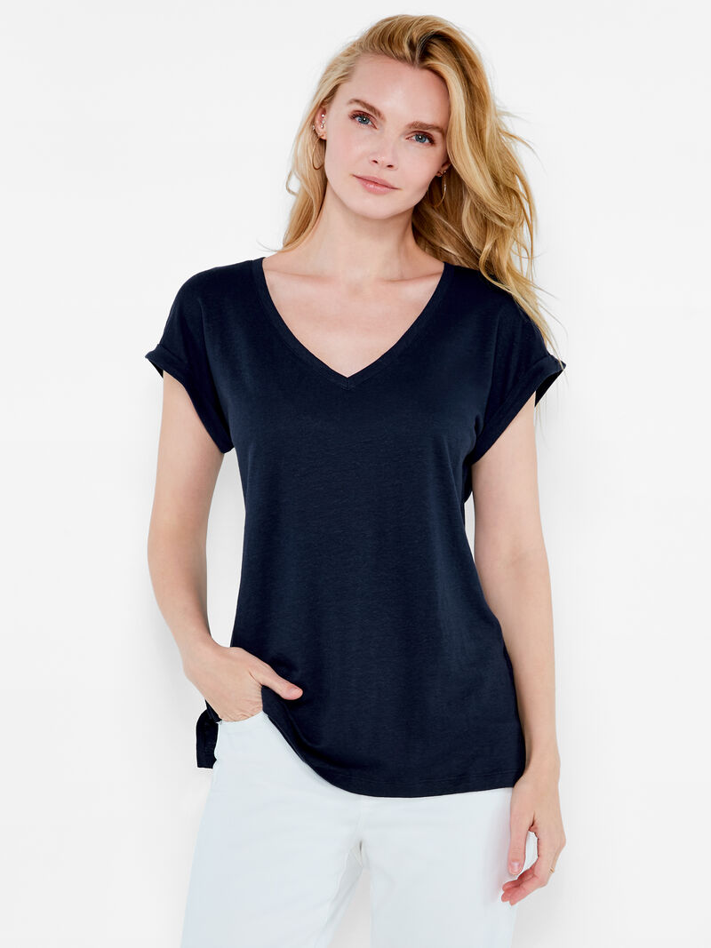 Woman Wears NZT Short Sleeve V-Neck Tee image number 0