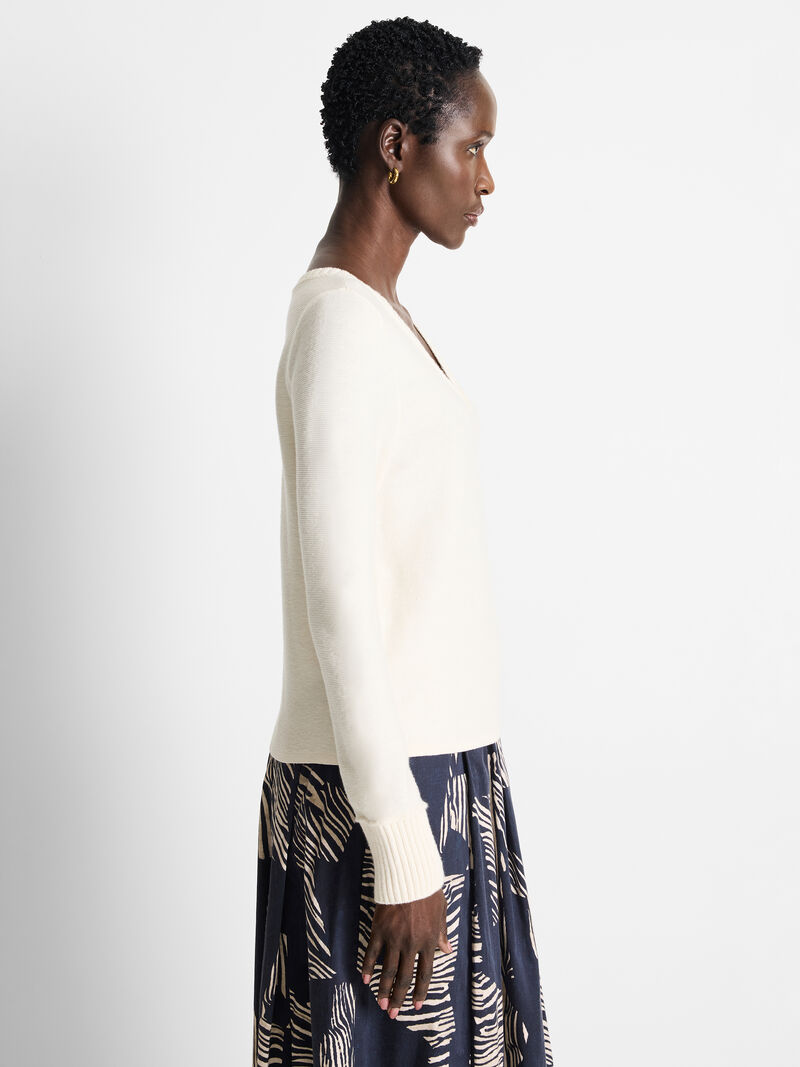 Woman Wears Baby Garter V-Neck Sweater image number 2