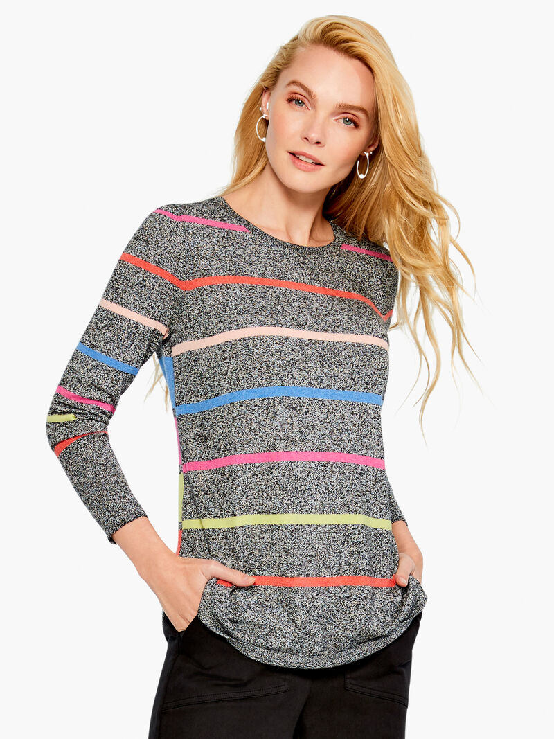 Woman Wears Rainbow Stripe Vital Crewneck Sweater image number 0