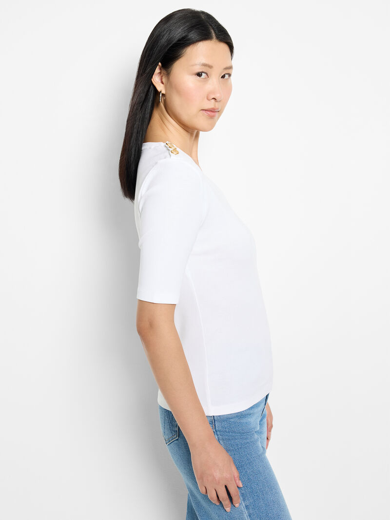 NZT Elbow Sleeve Button Shoulder Top